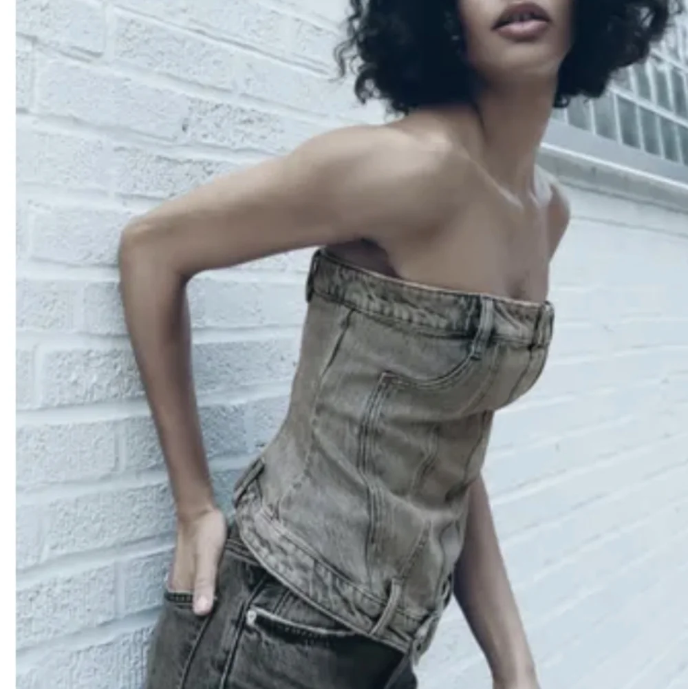 NWT Zara Corset Style Denim Top Jean Strapless Back Zip Size S - Picture 5 of 10